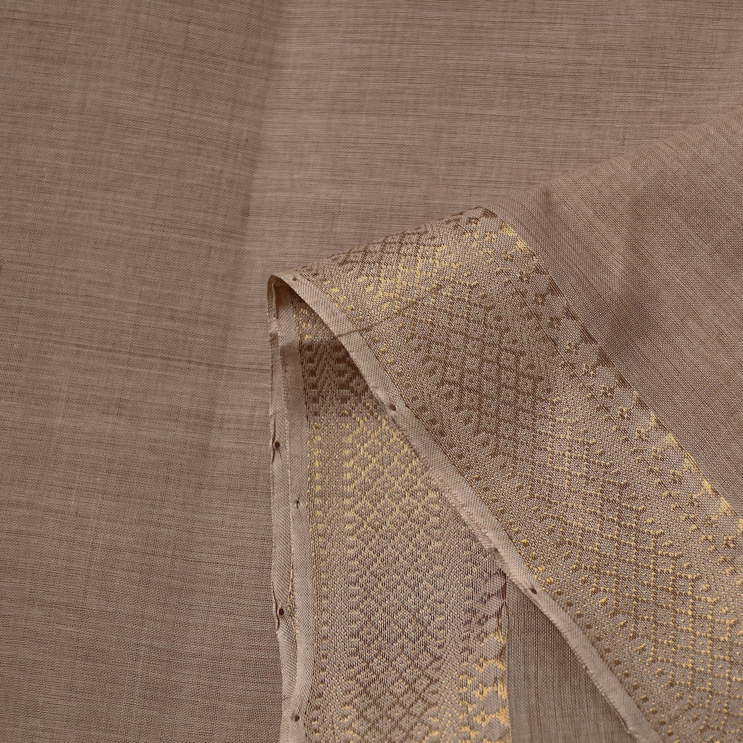 Beige Mangalagiri Handloom Cotton Zari Border Fabric