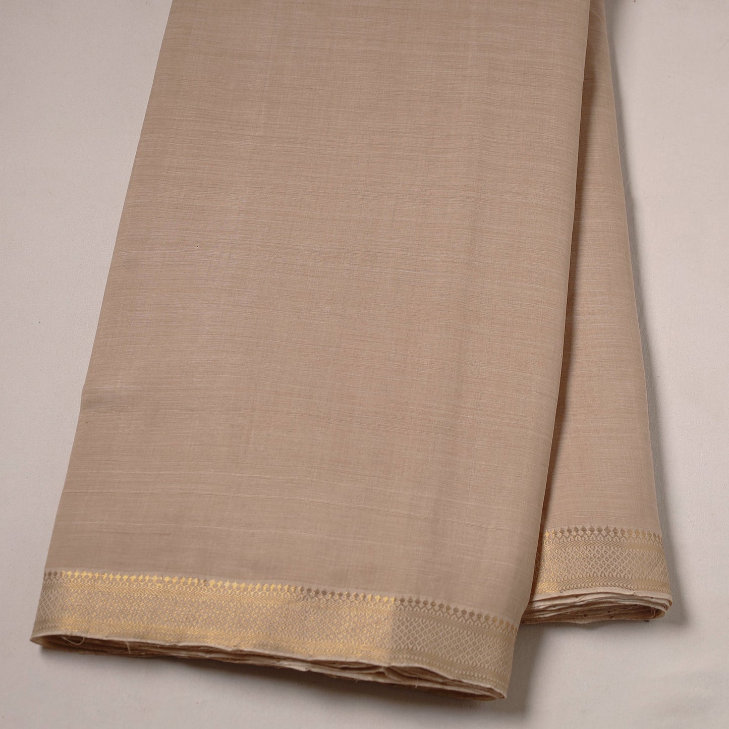 Beige Mangalagiri Handloom Cotton Zari Border Fabric