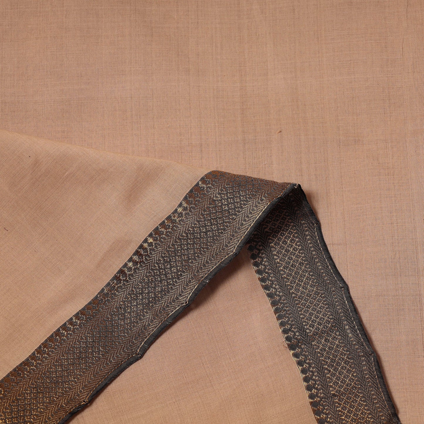 Beige Mangalagiri Handloom Cotton Zari Border Fabric 