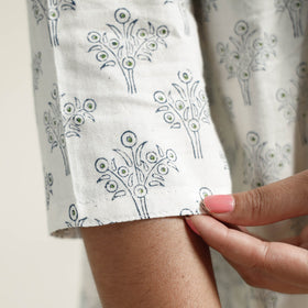 White Block Print Handwoven Cotton A-Line Mangalagiri Kurta for Women