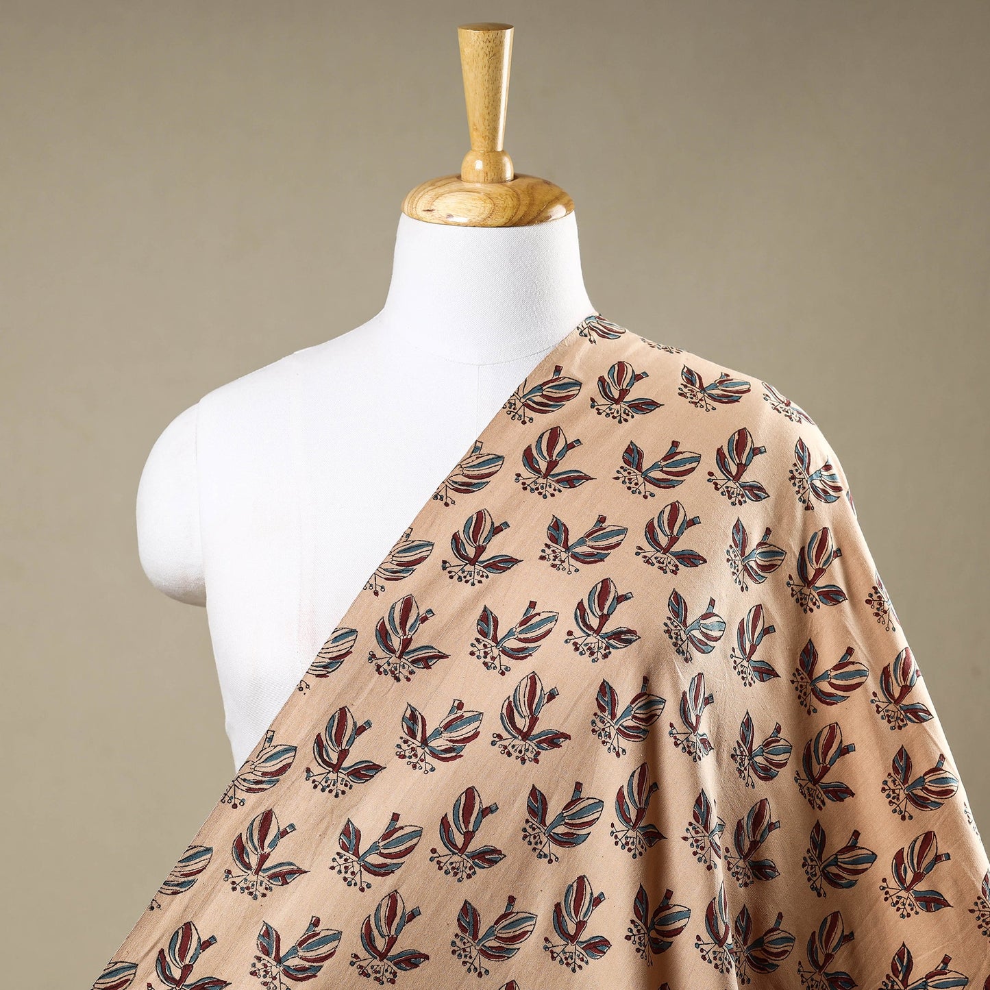 Beige Mangalgiri Block Printed Handwoven Cotton Fabric 