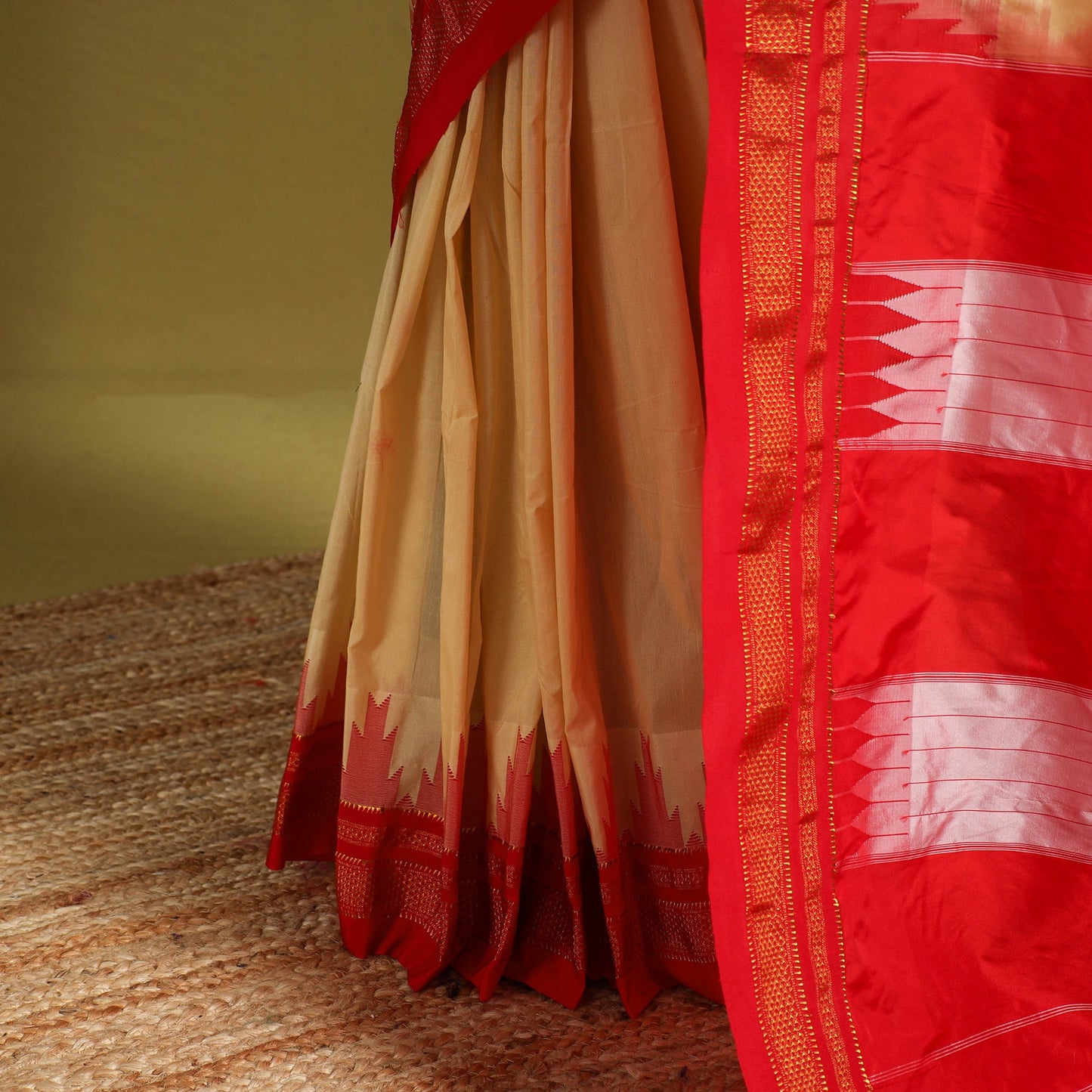 Beige - mercerized cotton ilkal saree with blouse 29