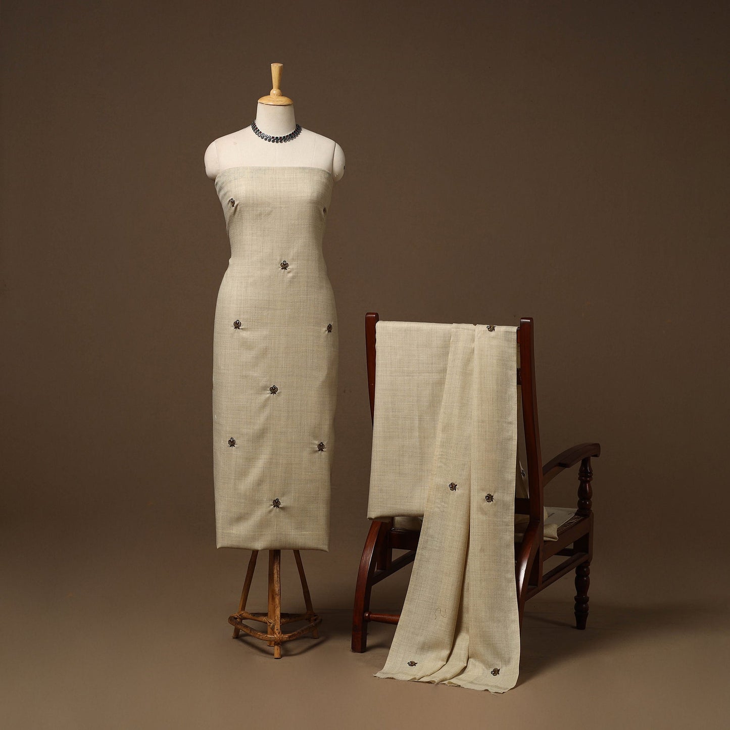 Merino wool hand embroidery 3pc unstitched dress material