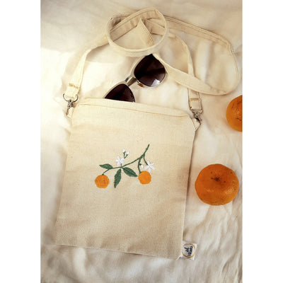 Beige Mirik Mandarins Hand Embroidered Sling Bag