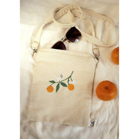 Beige Mirik Mandarins Hand Embroidered Sling Bag