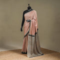 Beige - modal silk hand bagru saree 11 - handcrafted