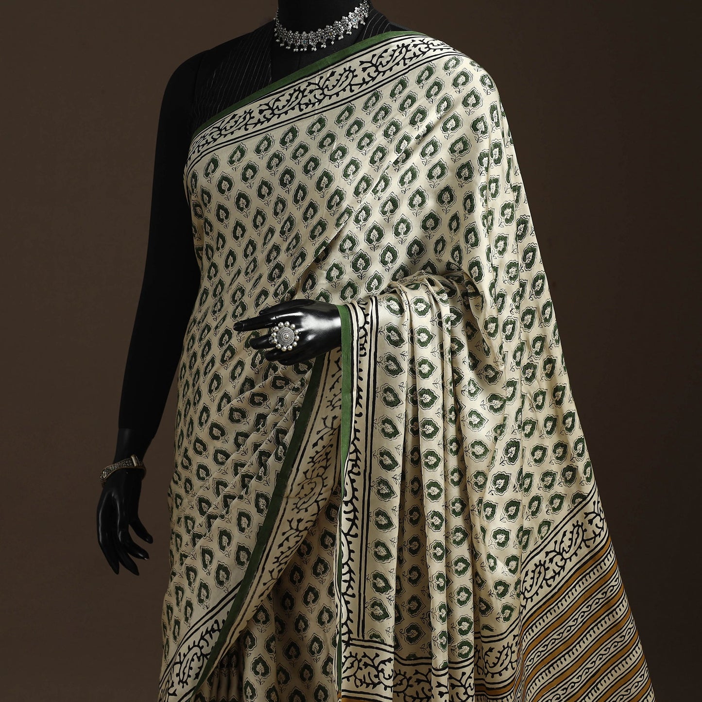 Modal silk hand bagru saree 35 - handcrafted