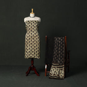 Modal silk hand block bagru print 3pc unstitched dress