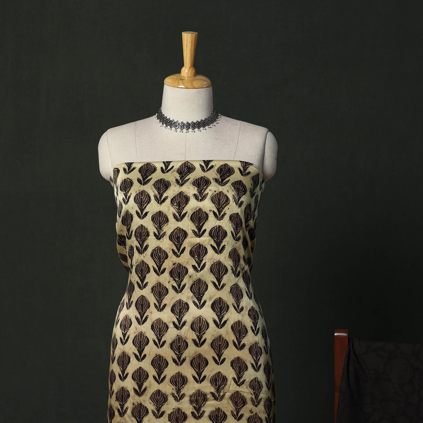 Modal silk hand block bagru print 3pc unstitched dress