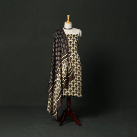 Modal silk hand block bagru print 3pc unstitched dress