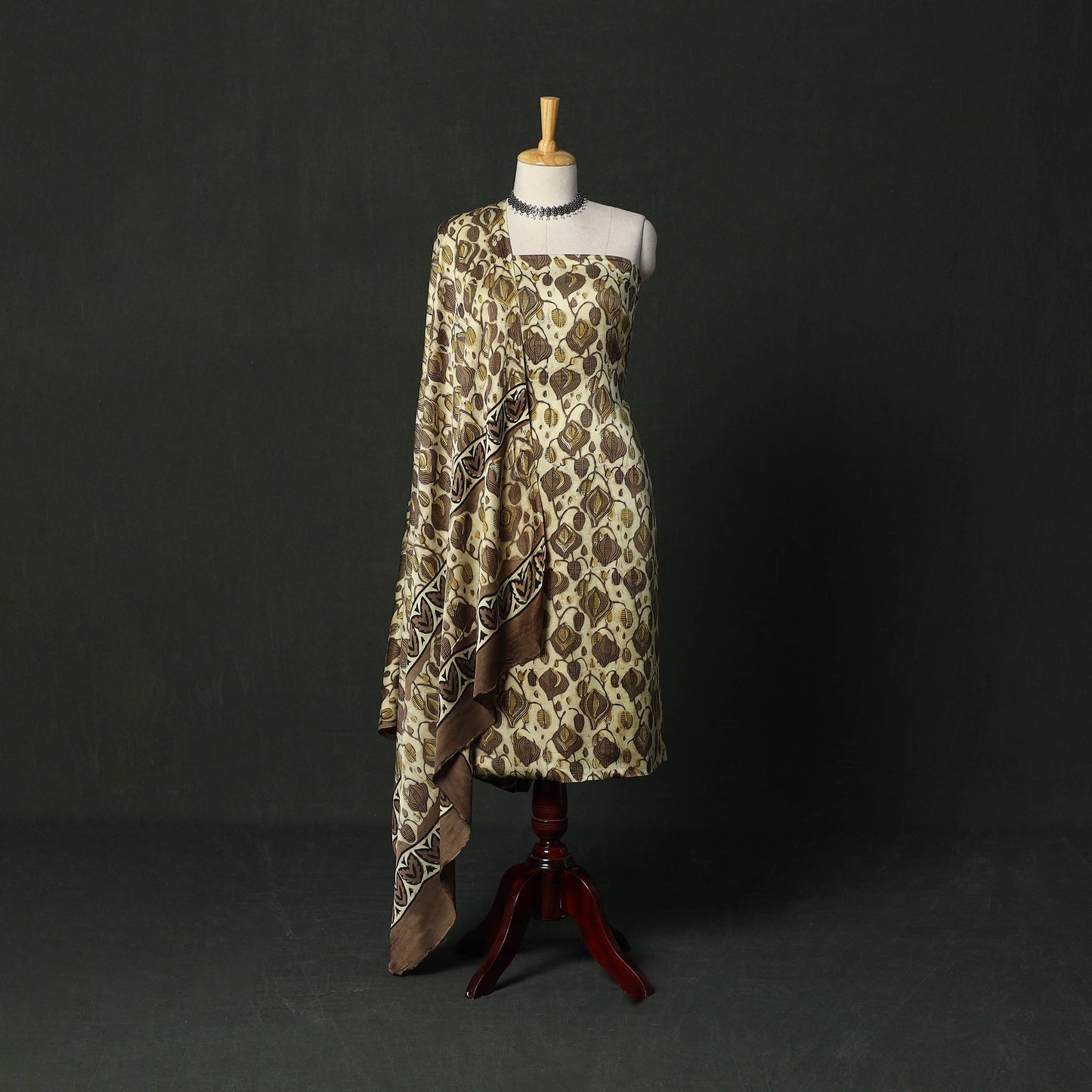 Modal silk hand block bagru print 3pc unstitched dress