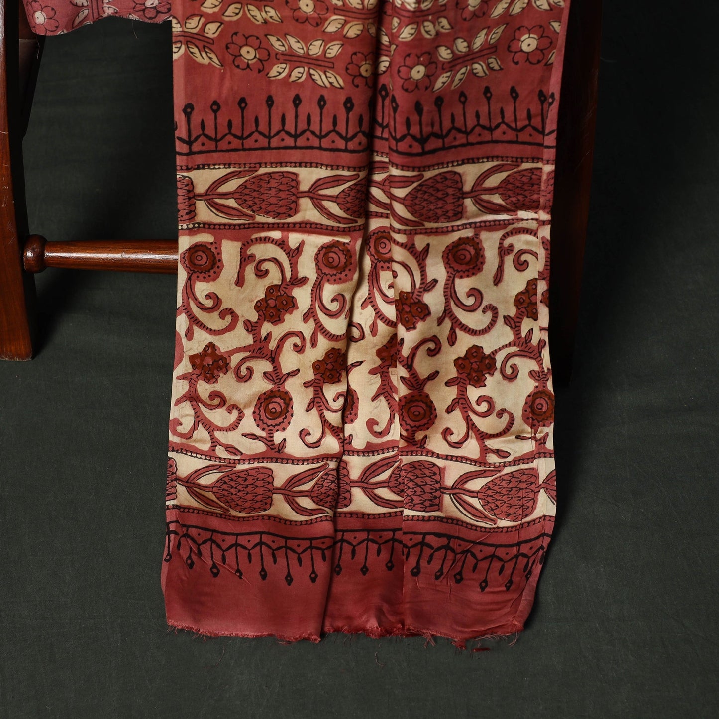 Modal silk hand block bagru print 3pc unstitched dress