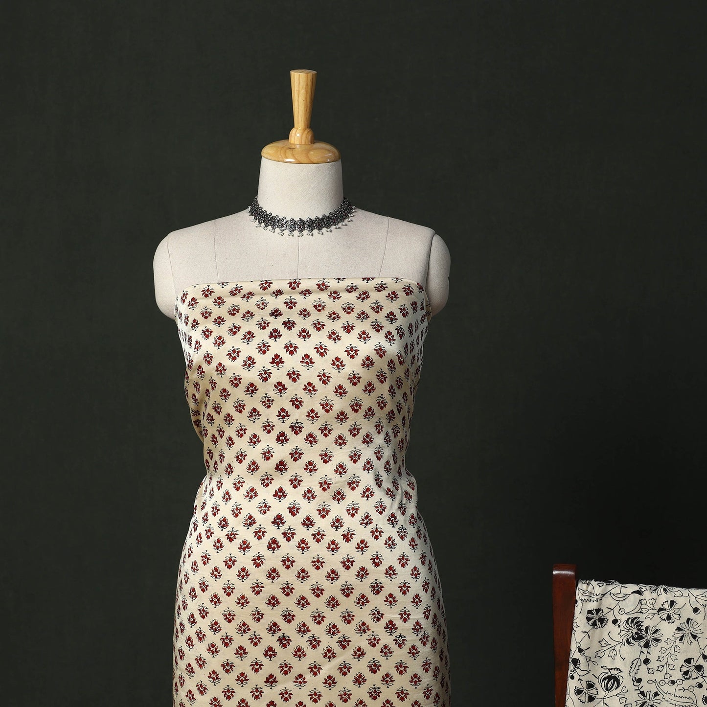Modal silk hand block bagru print 3pc unstitched dress