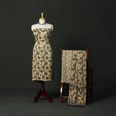 Modal silk hand block bagru print 3pc unstitched dress