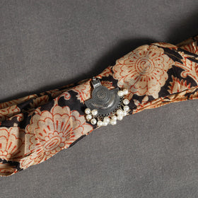 Beige Block Print Modal Silk Pendant Necklace Scarf