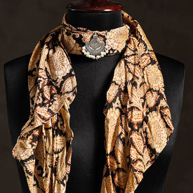 Beige Block Print Modal Silk Pendant Necklace Scarf