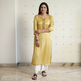 Beige - modal silk plain long straight kurta 34