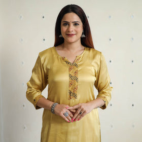 Beige - modal silk plain long straight kurta 34