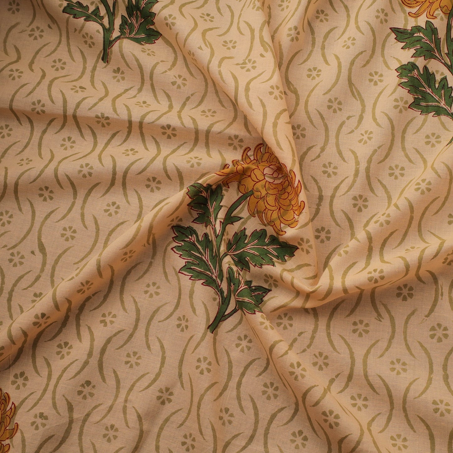 Mughal butta hand cotton sanganeri fabric 01 - handcrafted