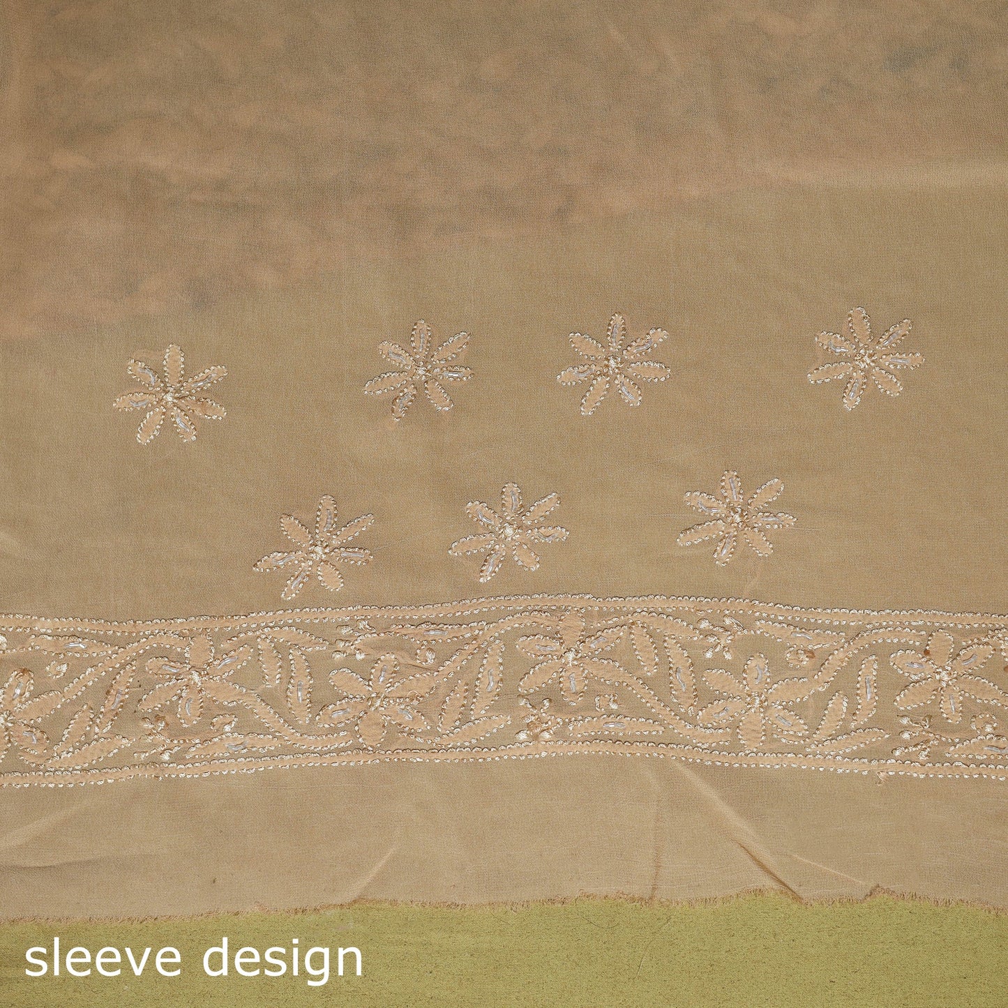 Beige - mukaish hand embroidered georgette heavy beadwork