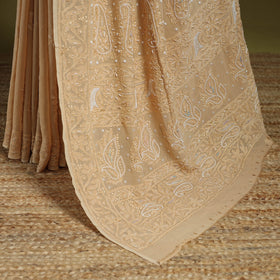 Beige - mukaish hand embroidered georgette heavy beadwork