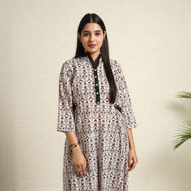 Buy Beige Block Print Mul Cotton Bagh Dress