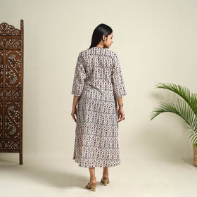 Buy Beige Block Print Mul Cotton Bagh Dress