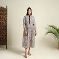 Buy Beige Block Print Mul Cotton Bagh Dress
