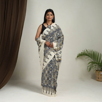Beige - mul cotton saree 04 - handcrafted