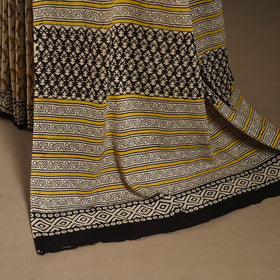 Beige - mul cotton hand bagru saree 11 - handcrafted