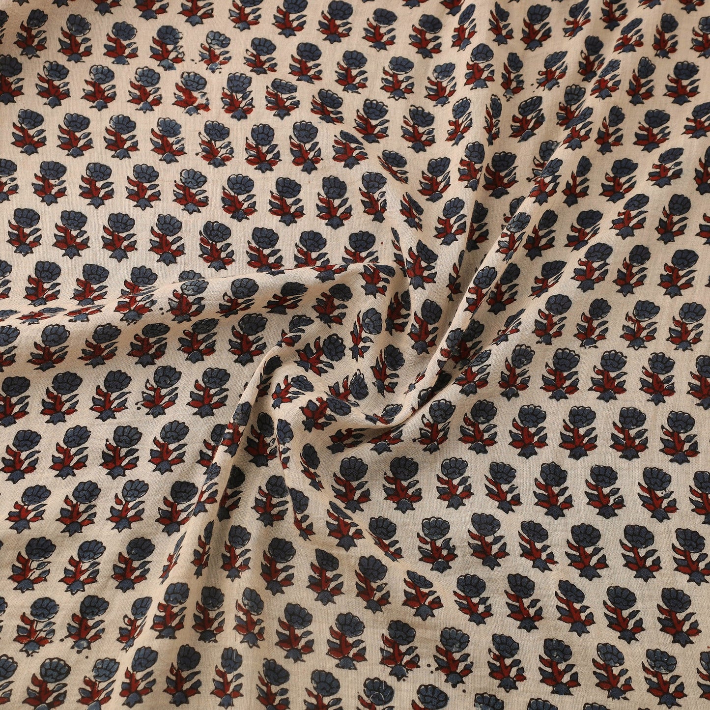 Beige Block Print Mul Cotton Natural Dyed Ajrakh Fabric