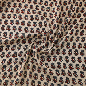Beige Block Print Mul Cotton Natural Dyed Ajrakh Fabric