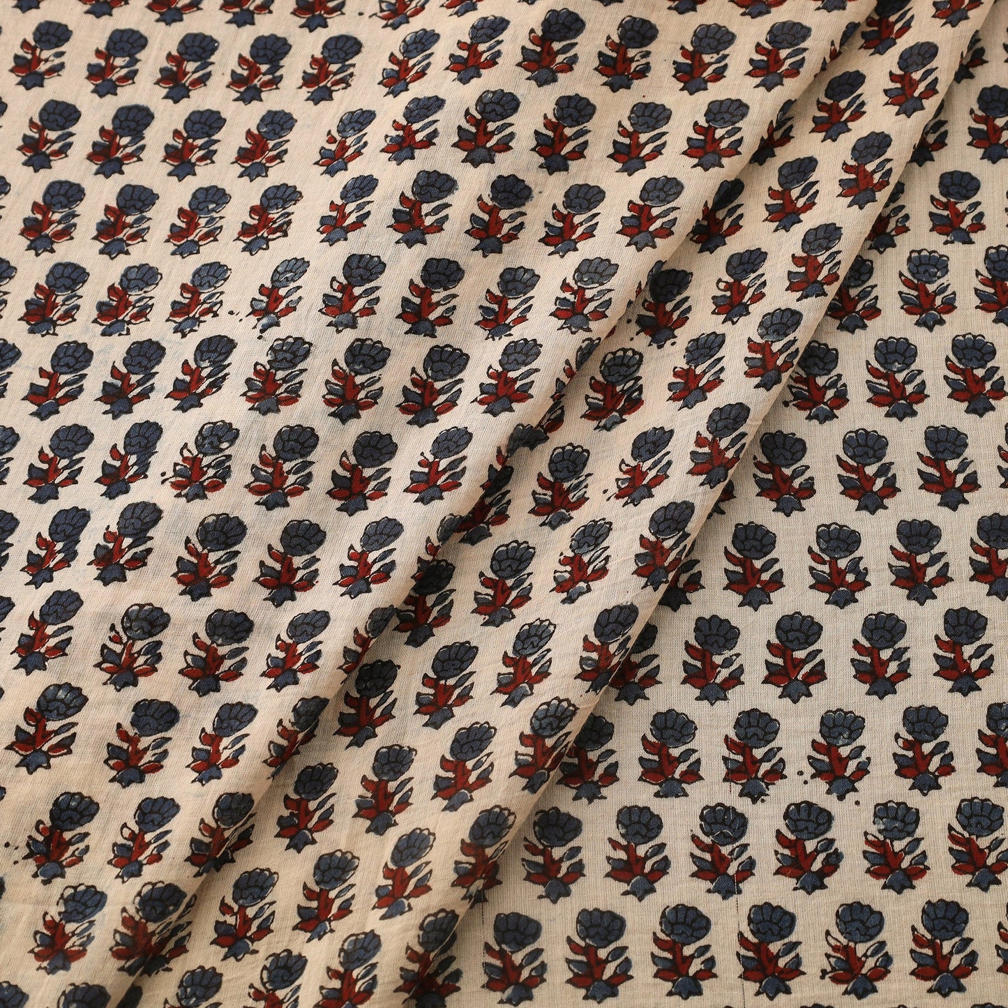 Beige Block Print Mul Cotton Natural Dyed Ajrakh Fabric