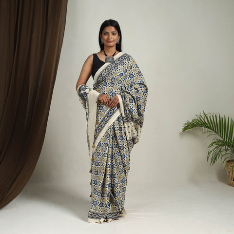 Multicolor - Mul Cotton Block Print Ajrakh Saree 06