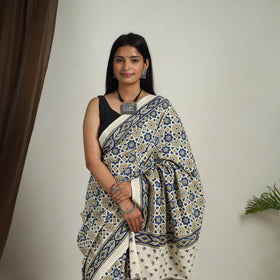 Multicolor - Mul Cotton Block Print Ajrakh Saree 06
