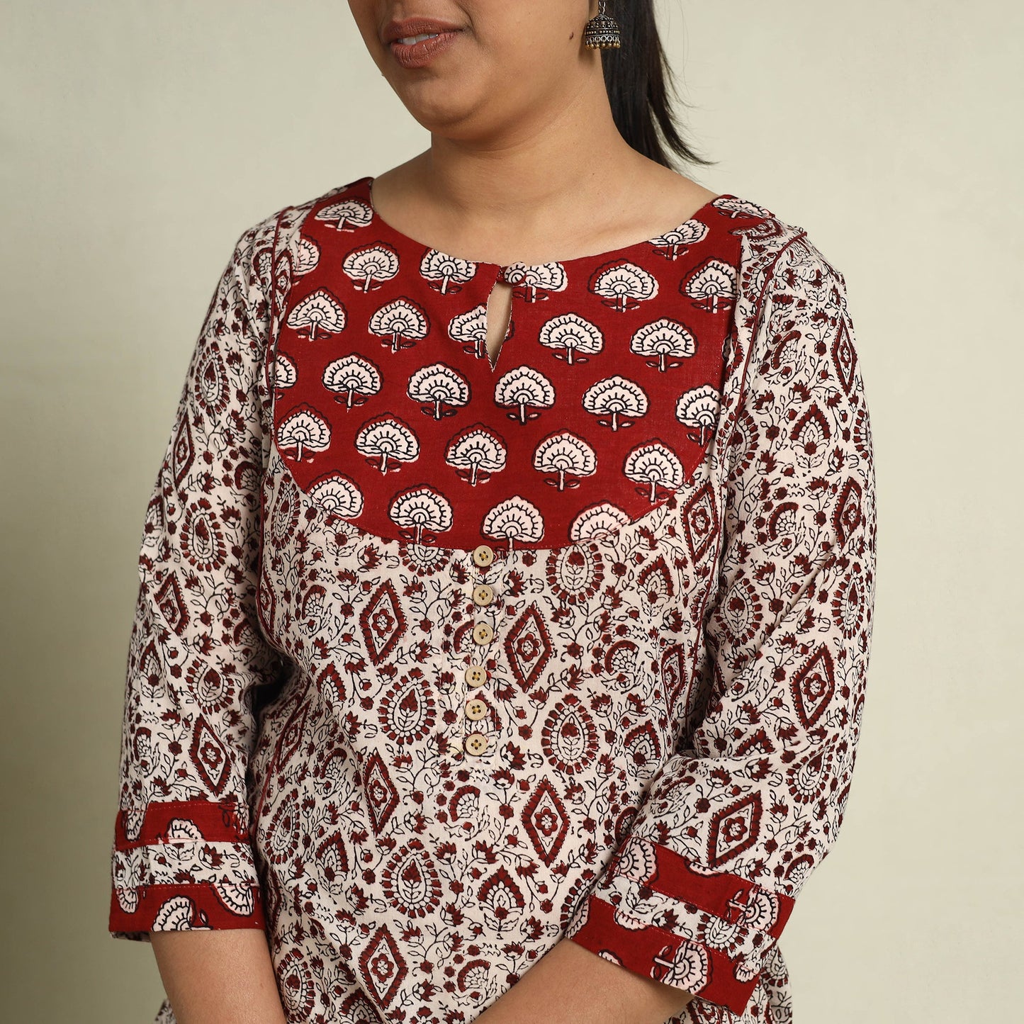 Buy Beige Block Print Mul Cotton Straight Bagh Kurta for Women