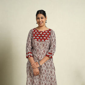 Buy Beige Block Print Mul Cotton Straight Bagh Kurta for Women