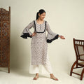  Beige Block Print Mul Cotton Straight Bagh Kurta for Women