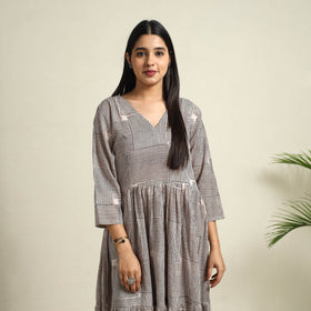 Buy Beige Block Print Mul Cotton Tiered Bagh Dress