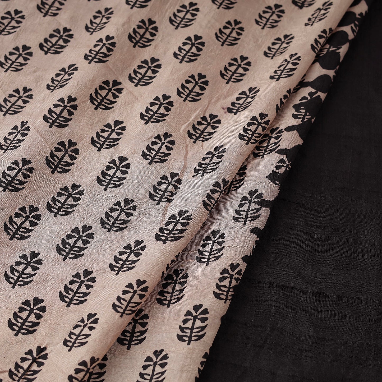  Beige Mulberry Silk Bagh Print Fabric