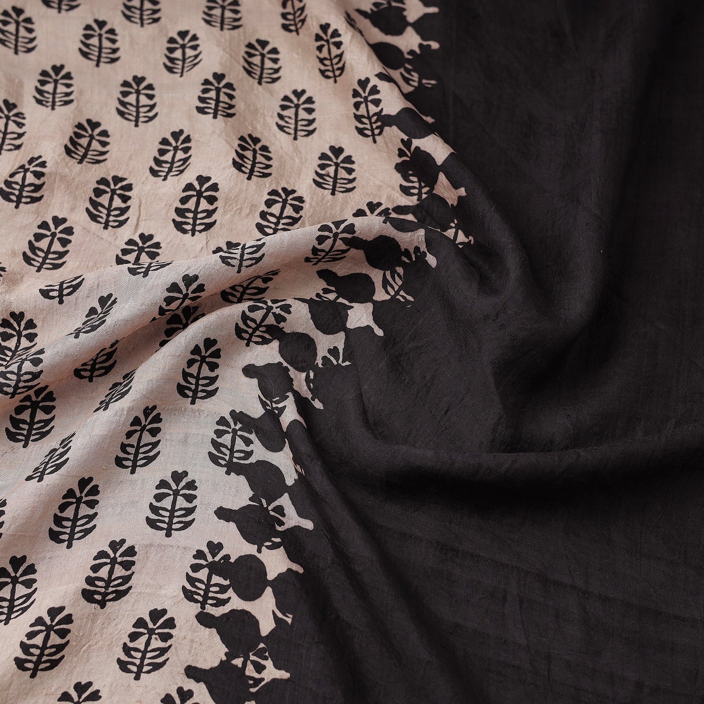  Beige Mulberry Silk Bagh Print Fabric