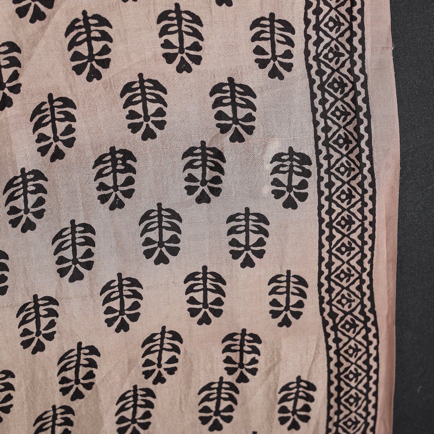  Beige Mulberry Silk Bagh Print Fabric