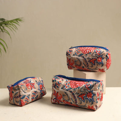  Beige Multipurpose Handmade Toiletry Bags (Set of 3)