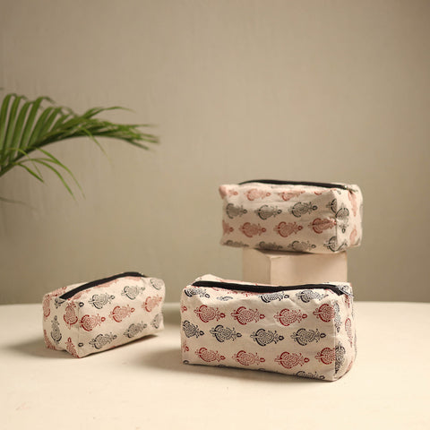 Beige Multipurpose Handmade Toiletry Bags (Set of 3)
