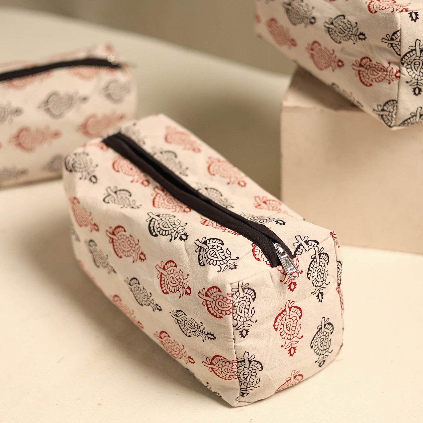 Beige Multipurpose Handmade Toiletry Bags (Set of 3)