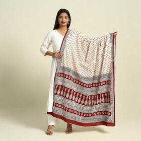  Beige Natural Dye Mul Cotton Bagh Print Dupatta