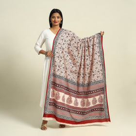  Beige Natural Dye Mul Cotton Bagh Print Dupatta