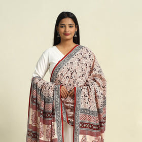  Beige Natural Dye Mul Cotton Bagh Print Dupatta