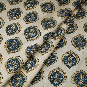 Beige Natural Dyed 3 Kaam Block Print Cotton Ajrakh Fabric