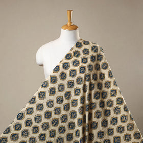 Beige Natural Dyed 3 Kaam Block Print Cotton Ajrakh Fabric